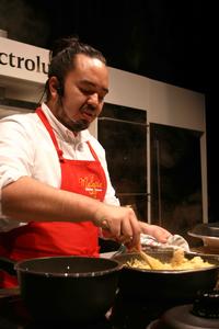 Malaysian cuisine brand ambassador Adam Liaw hosting a cooking demonstration at the Auckland Food Show 2011